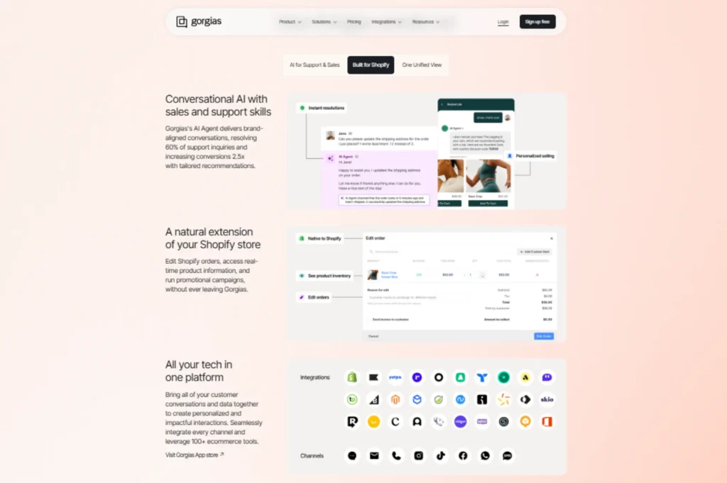 Gorgias AI customer support dashboard for ecommerce — automated ticket resolution and Shopify order management