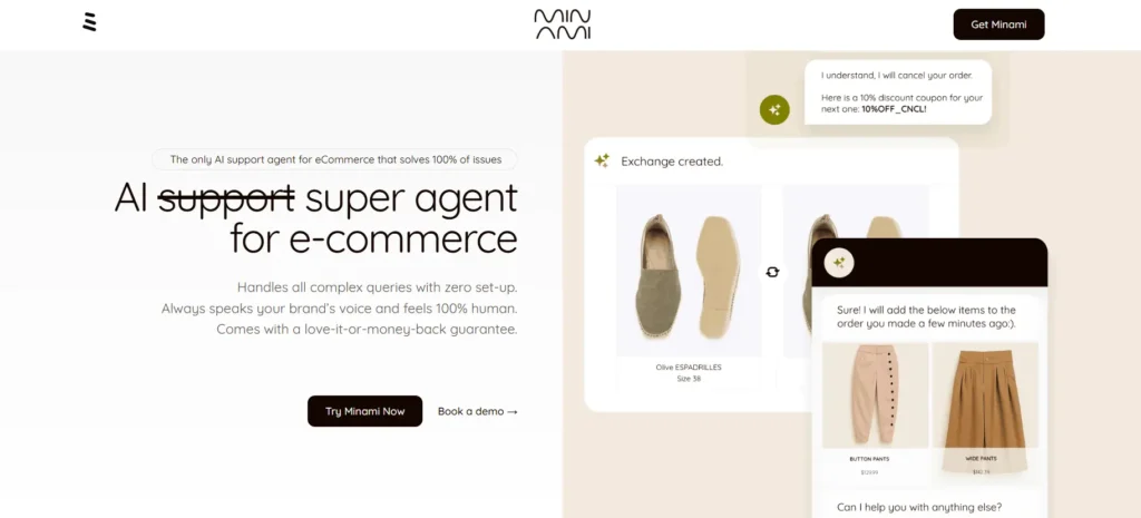 Minami AI post-purchase automation for ecommerce — autonomous returns, exchanges and order management
